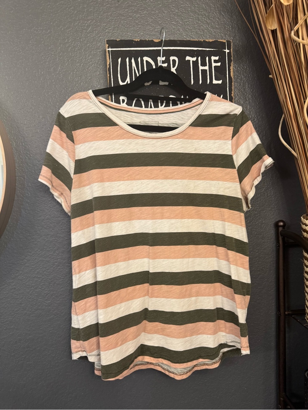Sonoma Striped Short Sleeve Tee in Peach, Olive & Cream XXL